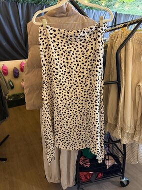 Olivia Grey Asymmetrical Black & White Spot Midi Skirt